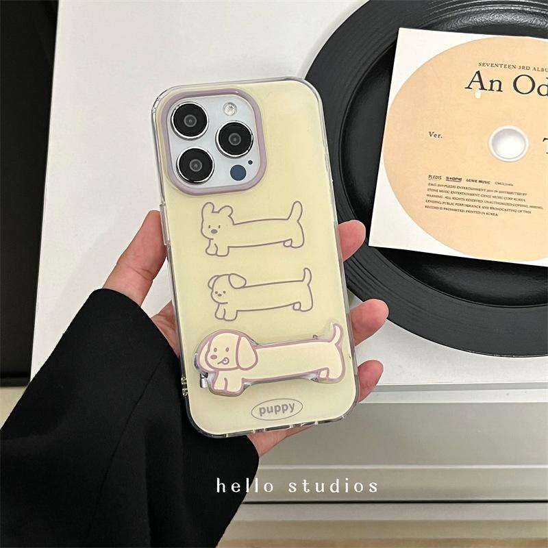 Ins Fashion Cute Line Puppy Cartoon Trend Phone Case For iPhone 17 AIR 16 15 14 13 12 11 Pro Max Y2K Simple Kawaii Cover
