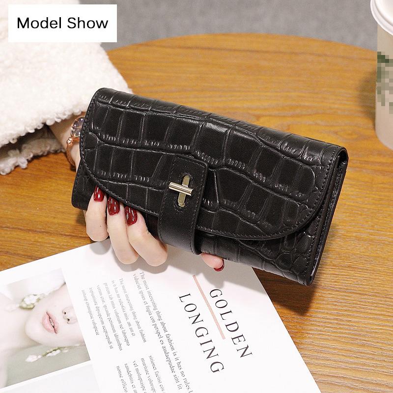 

Женские кошельки из 100% натуральной кожи, роскошный длинный кошелек с замком аллигатора, сумки-клатчи из натуральной воловьей кожи для женщин, новинка 2024 года чёрный