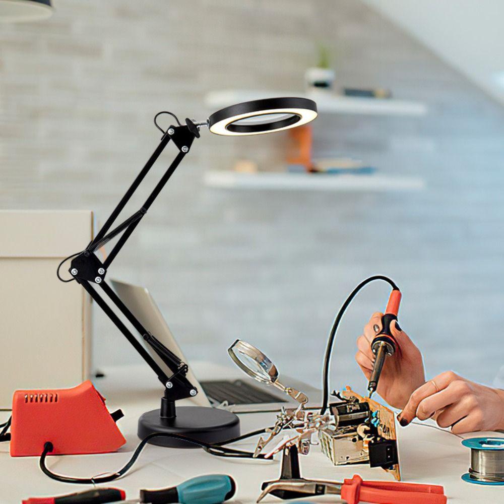 10 Brightness Levels Desk Lamp Adjustable Folding Arm Lamp Magnifying Glass Light  Office Use
