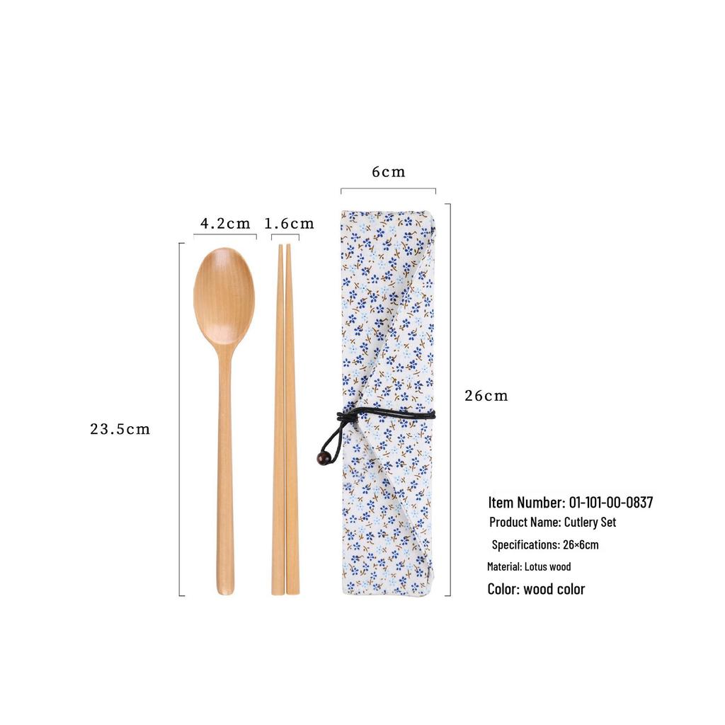 Japanese Korean Wooden Spoon & Chopsticks Set - Portable Tableware for Soup, Rice, and Serving.