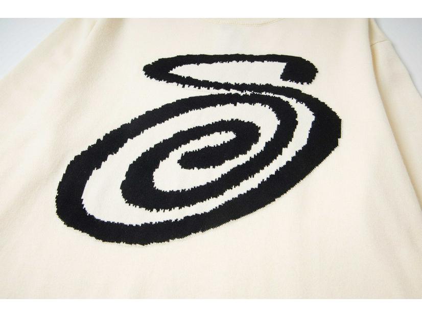 European & American Stüssy Arc Pattern Jacquard Round Neck Knit Sweater for Couples