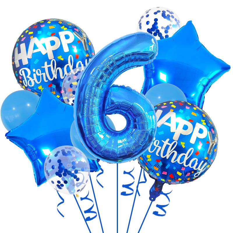 32-Inch Blue Digital Aluminum Film Balloon Set, First Birthday Party Decoration Atmosphere Arrangement