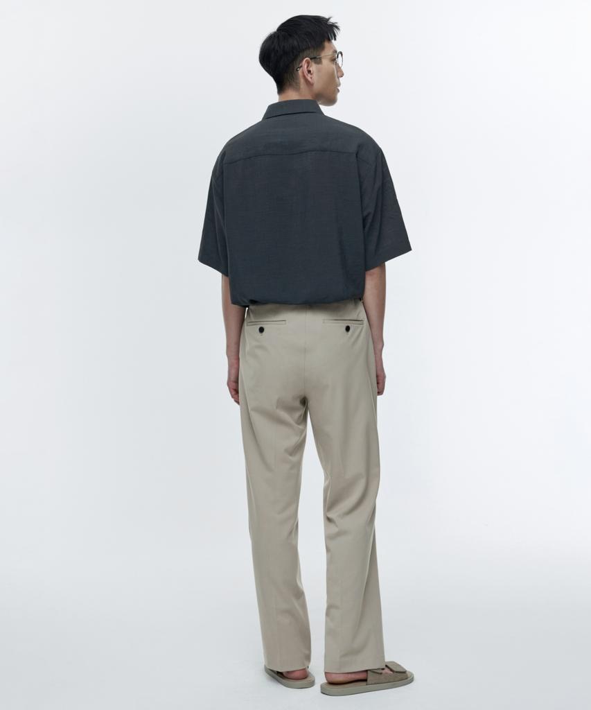 MUSINSA STANDARD Relaxed Linen-Like Short Sleeve Shirt [Dark Gray]