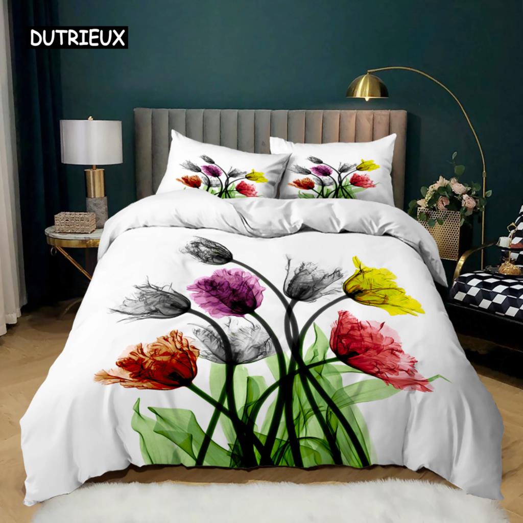 Morning Glory Bettbezug-Set Queen King Größe Blau Morning Glory 2/3 Stück Weiches Mikrofaser Bettwäsche-Set Blumenthema Steppdeckenbezug