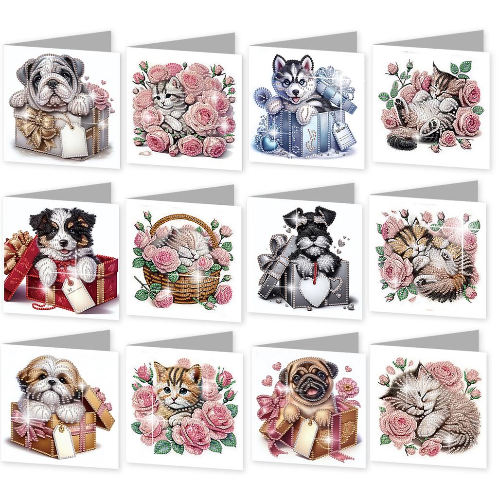 12PCS Color Theme DIY Diamond Painting Greeting Card Set with Envelope Diamond Art Greeting Cards for Festivals and Celebrations