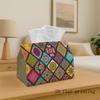 1pc Boho Mosaic Tissue Box Holder- Colorful Tile Pattern Multicolor Design, Party Tissue Box, Multifunctional for Kitchen& Dining, Durable Fabric Napk