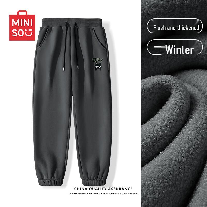 

MINISO Men s Thick Warm Fleece Sweatpants with M Cool Cat Graphic 2XL