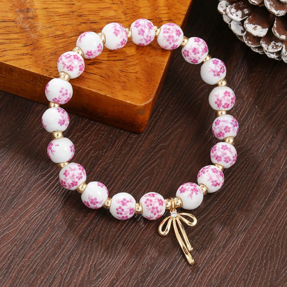Chinese Style Blue And White Porcelain Bead Bracelet With Butterfly Pendant Handmade For Gift Travel Souvenir