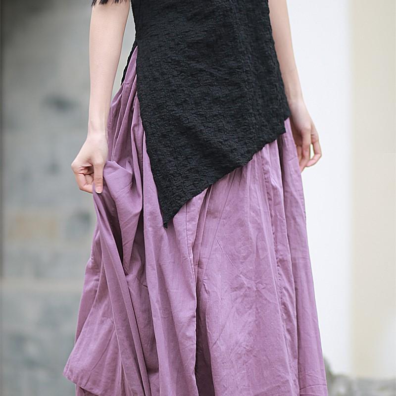 Johnature Women Soft Casual Skirts Patchwork Elastic Waist Solid Color Cloths Autumn Irregular Female Skirts