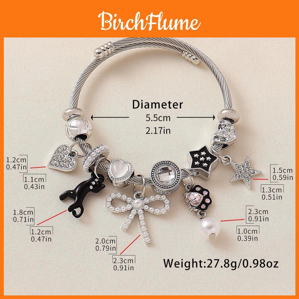Stainless Steel Cat Bowknot Star Charm Bracelet For Fashion Casual Wear