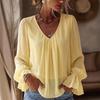 Women S V Neck Loose Fit Solid Color Long Sleeve Shirt