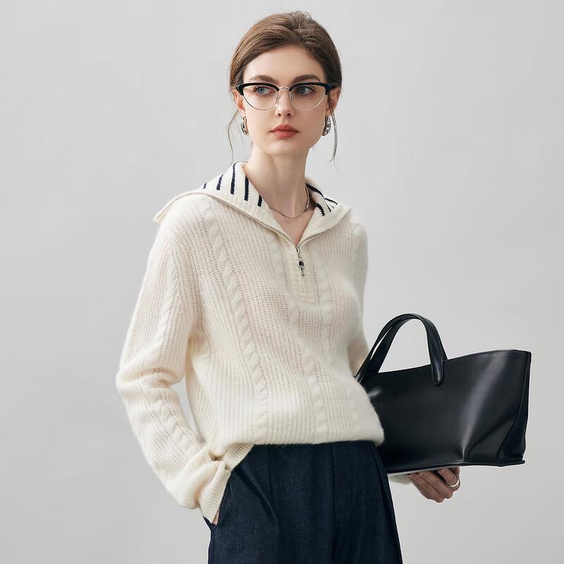 Kemeng Boka Women's Loose Fit Cashmere Lapel Sweater