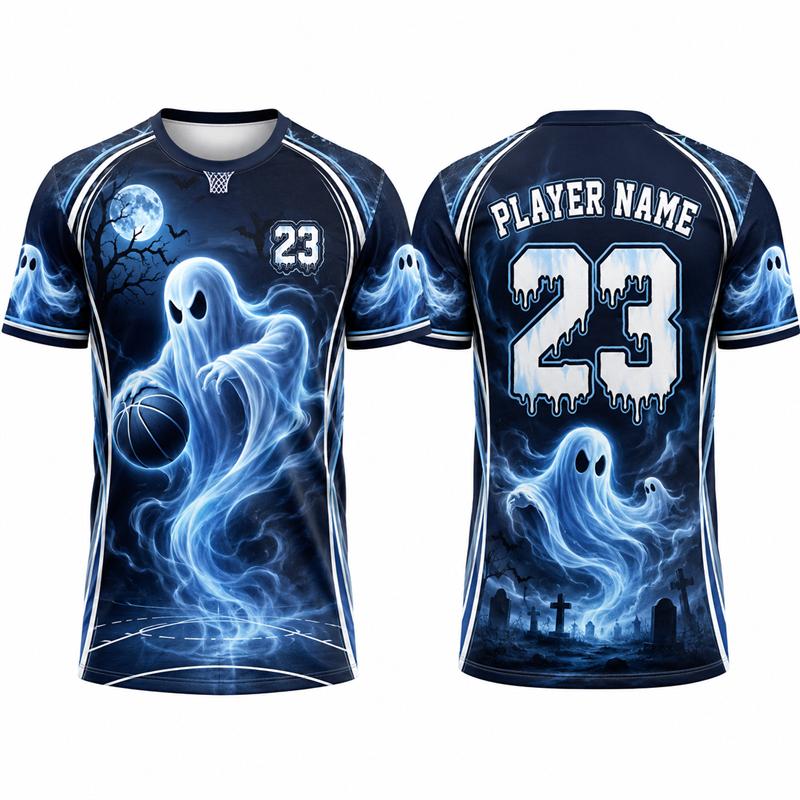 Individuelles Halloween-Trikot Personalisierter Name Nummer 3D-Druck Kürbis Totenkopf Kurzarm Sport-T-Shirt Unisex Party-Team-Uniform
