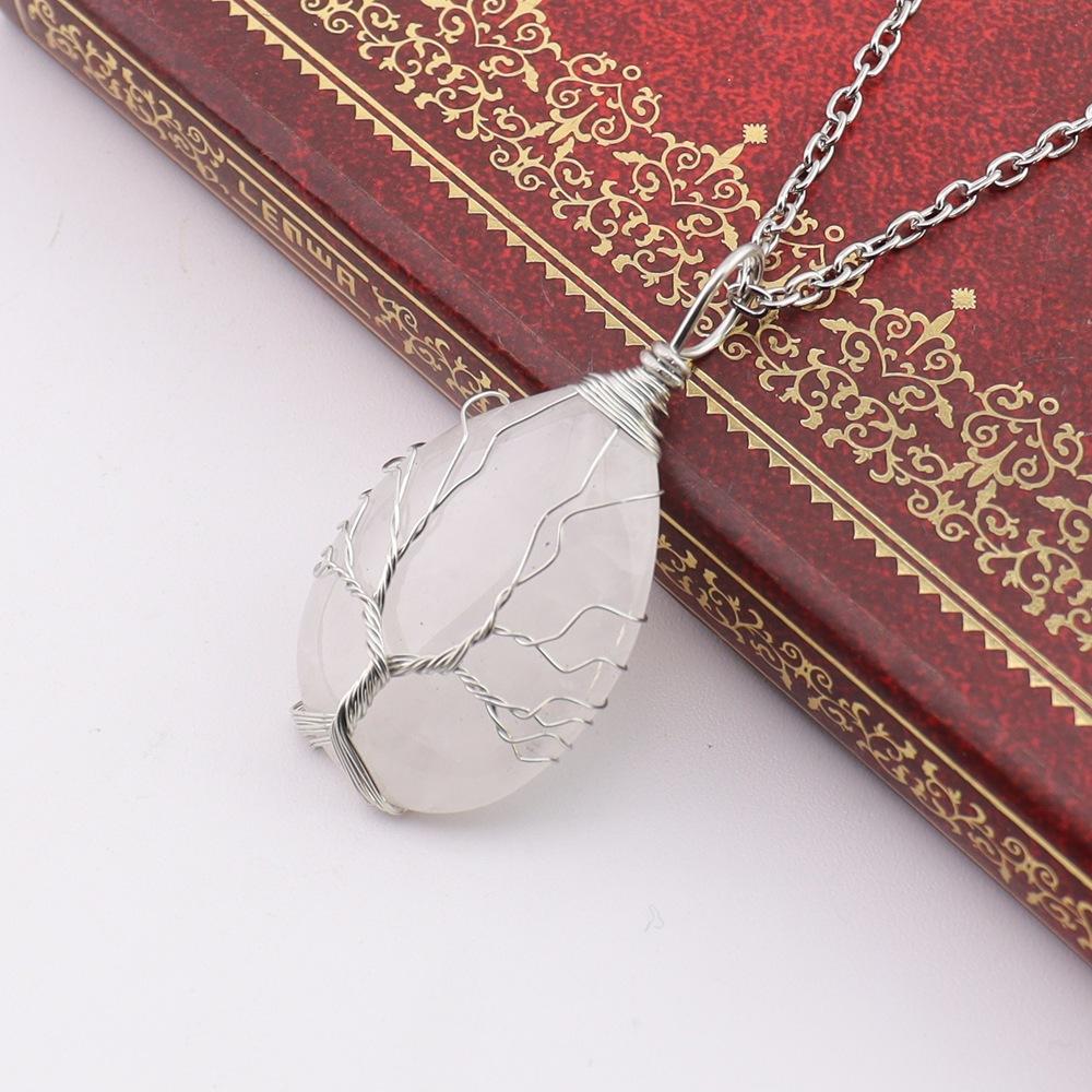 

Natural Stone Crystal Agate Water Drop Winding Silk Tree Of Life Pendant Necklace Sweater Chain Water Drop Rough Stone N779