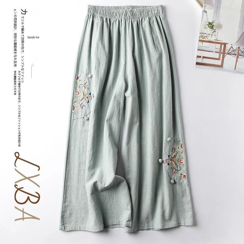 

Женские ретро этнические вышитые брюки с широкими штанинами - Хлопок и лен, Приталенный крой длиной девять точек, Идеально подходят для весны/лета. L