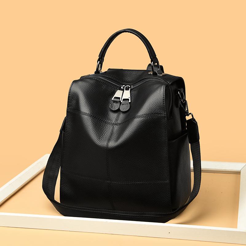 Women's Genuine Leather Top Grain Cowhide Backpack - Trendy Large Capacity Double Shoulder Bag 2025
