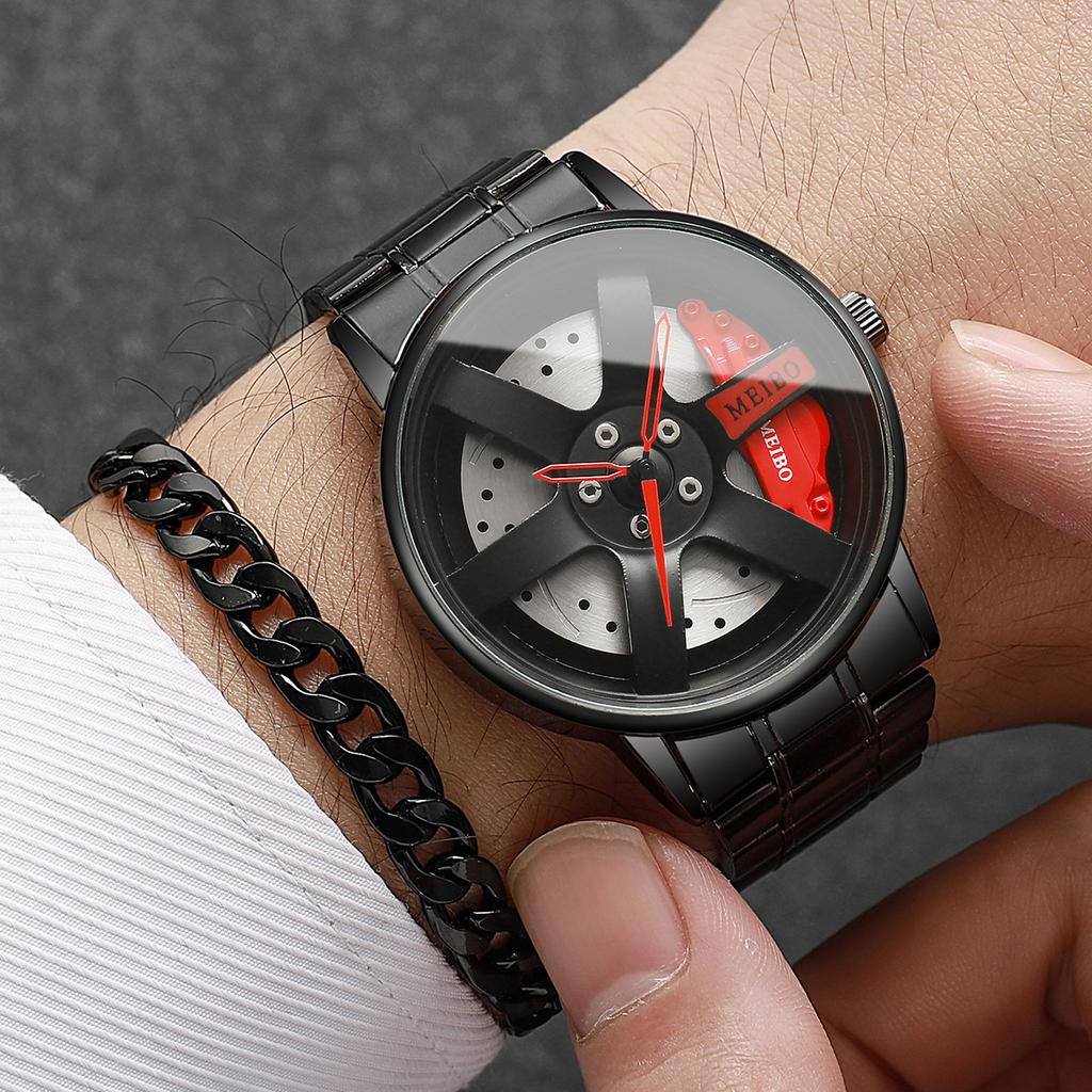 2PCs/Set Men's Classic Watch Trendy Style Business Quartz Steel Strip Watch Exquisite Gift Watch Set( Box Not Included)