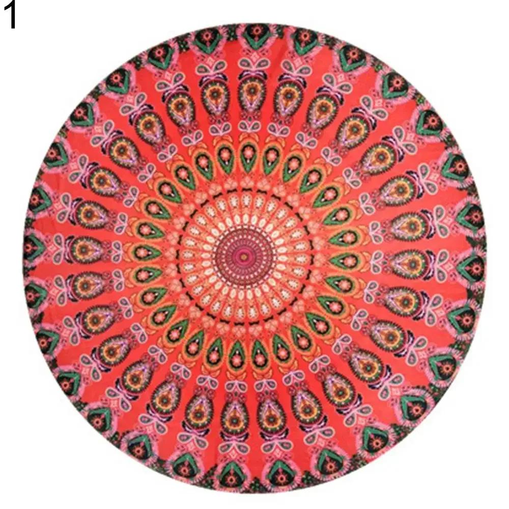 Nagy felnőtt Mandala Strandtörölköző Vintage Kerek Chiffon Napvédő Sál Strandtörölköző Kültéri Jóga Piknik Szőnyeg 60x60cm brown