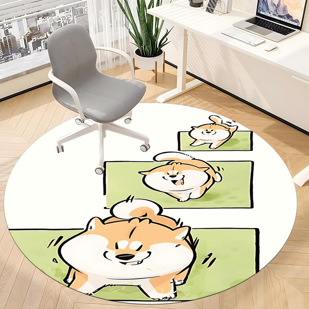 1PC Puppy Playful Office Round Area Rug, Indoor Mat Suitable ForOffice, Under Office Chairs Bedroom Living Room Home Decor, Room Deco f111