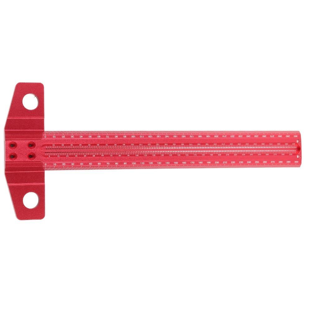 Convenient Aluminum Alloy T Square Ruler 300mm Support Lips Architect Ruler Red Woodworking Scriber Woodworking