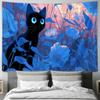 Black Cat Blue Flower Garden Wall Tapestry Machine Washable All Season Decor Art Print Kawaii Animal Design HomeElevate Space