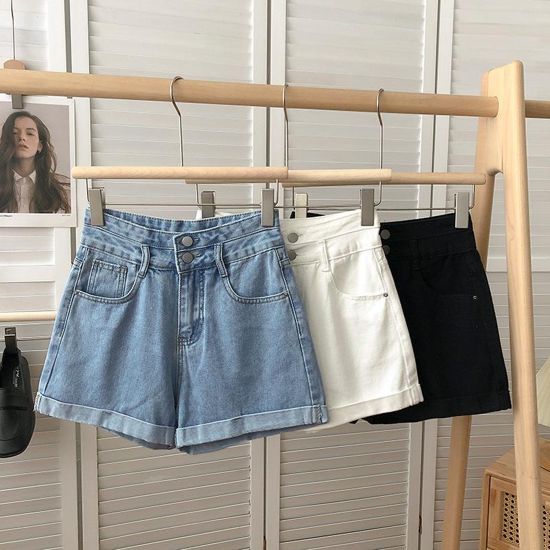 Youthful Vitality Comfortable Skinny Fashionable and Versatile Denim Shorts Female Ultra-high Waist Summer Loose Thin Straight A-line Rolled Pants