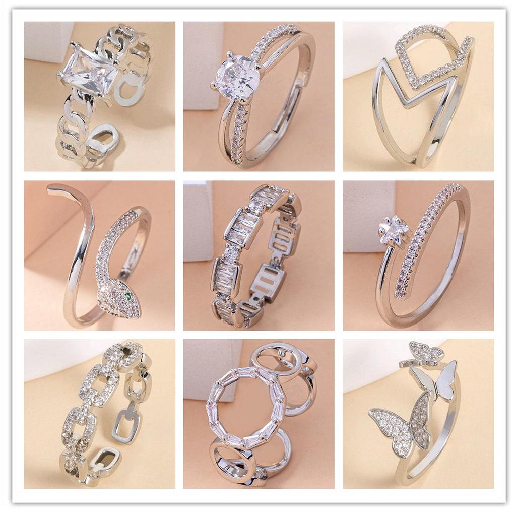 Trendy European & American Adjustable Zircon Rectangle Gemstone Ring for Women