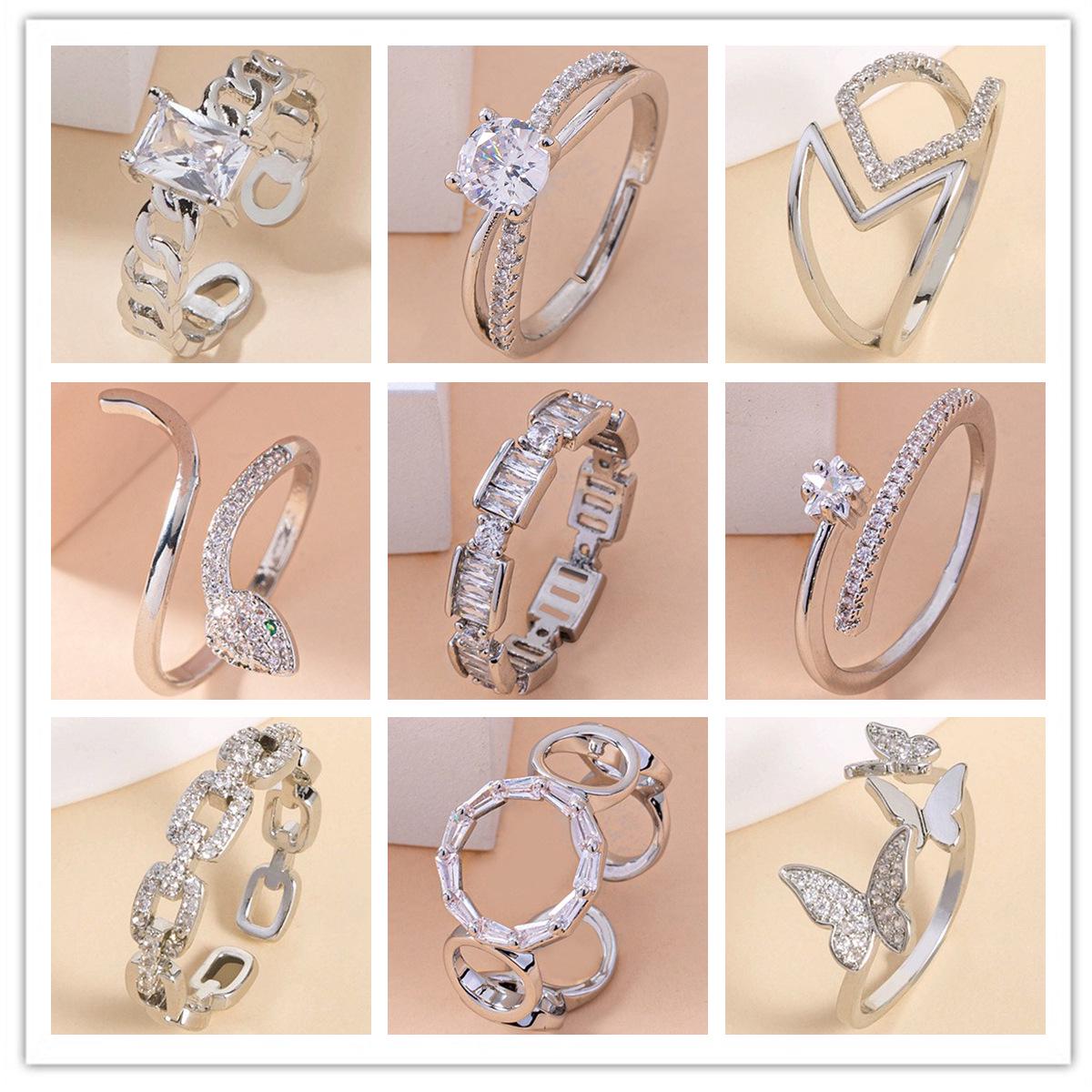 

Trendy European & American Adjustable Zircon Rectangle Gemstone Ring for Women