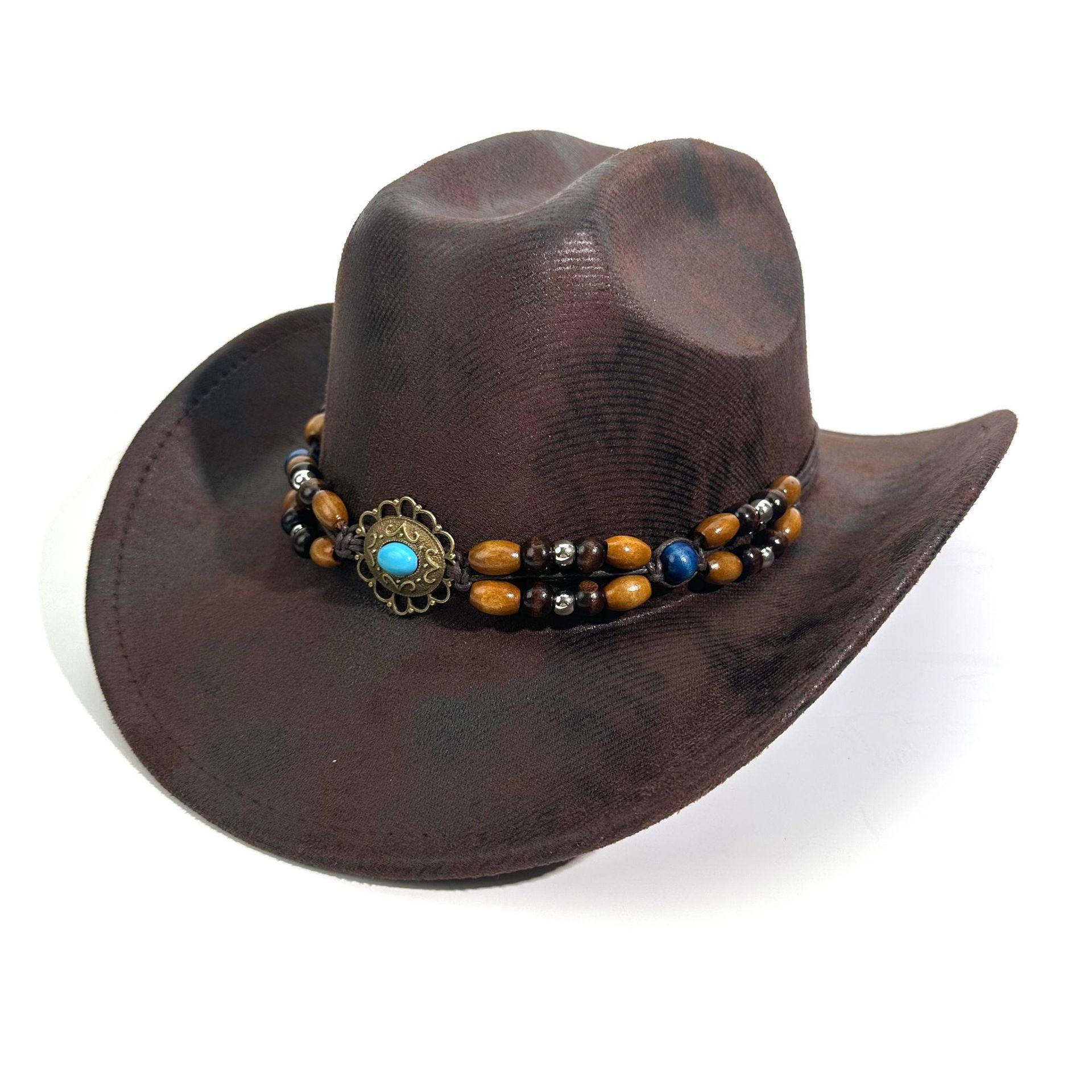 

Feather Ethnic Style Top Hat Upturned Edge Western Cowboy Hat Guoluo Tibetan Wholesale Jazz Hat Hat M（56-58cm） темно-коричневого кольору