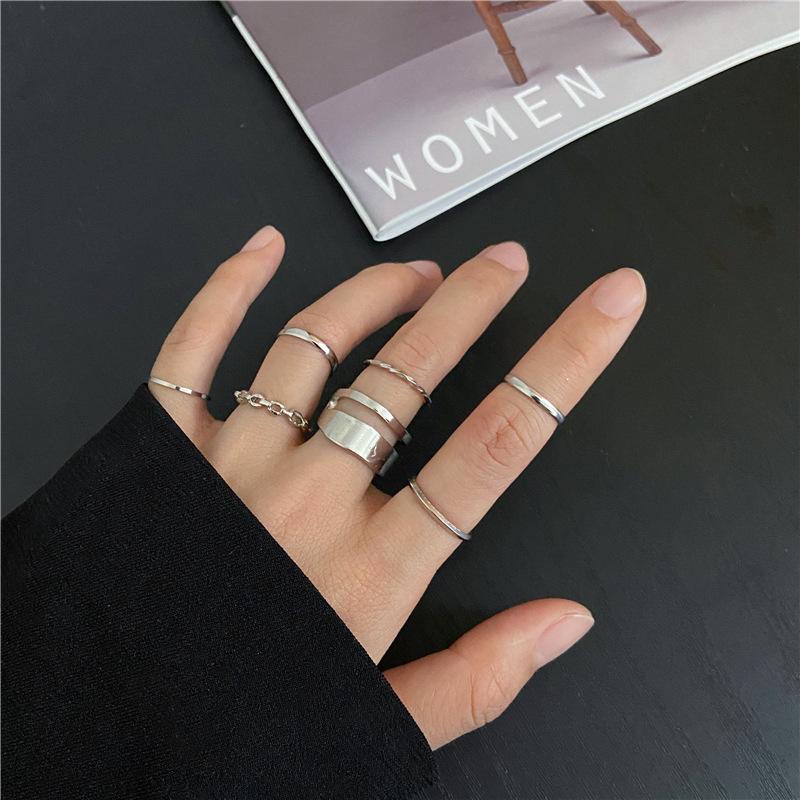 10Pcs Punk Simple Rings Set Zinc Alloy Color Geometric Hollw Wide Ring Set Women's Vintage Joint Hiphop Finger Rings Zircon