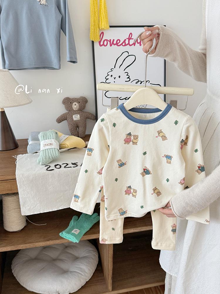 88273 Kinder Woll-Lycra Herbst/Winter Pyjama-Set 2025 - Jungen Langarm Homewear