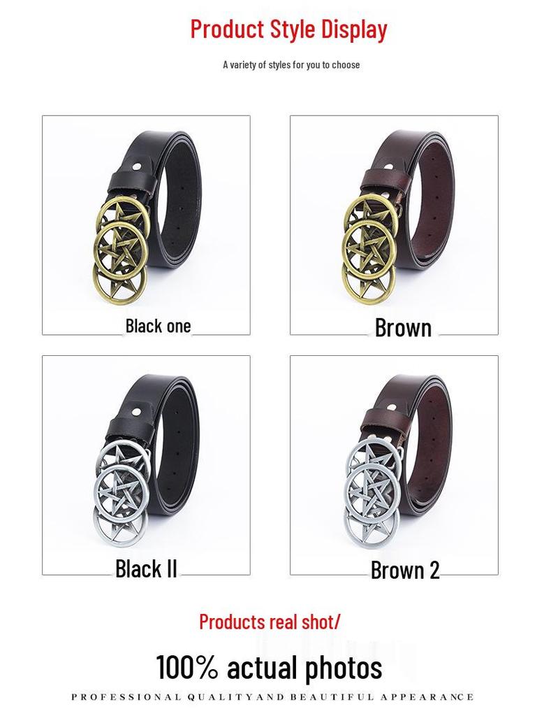 Men's Trendy Five-Star Leather Belt - European & American Celtic Classic Design