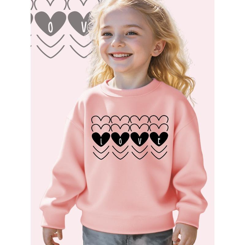 European sizes Kids' "Love in Black And White: A Heartfelt Pattern" Print Long Sleeve Crewneck Sweatshirt - Cozy Casual Pullover Top