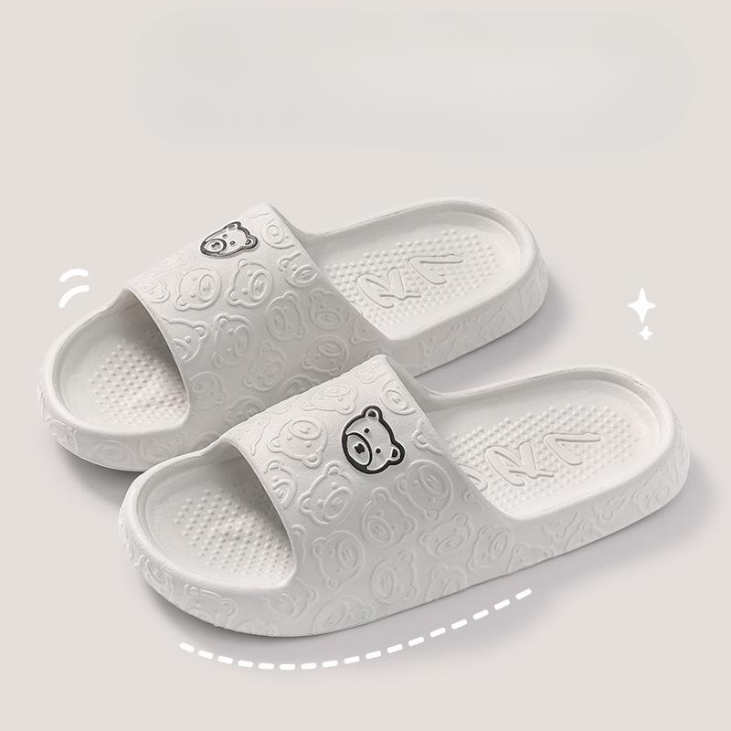 Unisex EVA Bear Pattern Slippers Indoor Non-slip Soft Sole Bathroom Slides Beach Holiday Platform Slippers for Couples Pantuflas