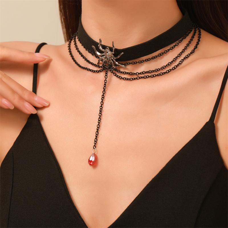 Vintage Gothic Multi-Layer Necklace Women Girl Crystal Tassel Spider Choker Chain Dark Loli Style Halloween Jewelry Gift