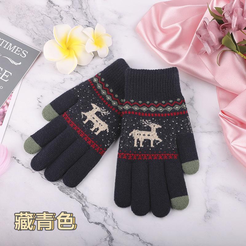 Double Gloves Deer Piled Thickened Christmas Cold Warm Knitted Wool Winter Outdoor Women's Gloves