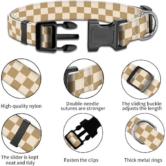 Dog Collar, Cute Puppy Collar, Funny Pet Collar, Adjustable Soft Dog Collars for Large Dogs Green White Plaid