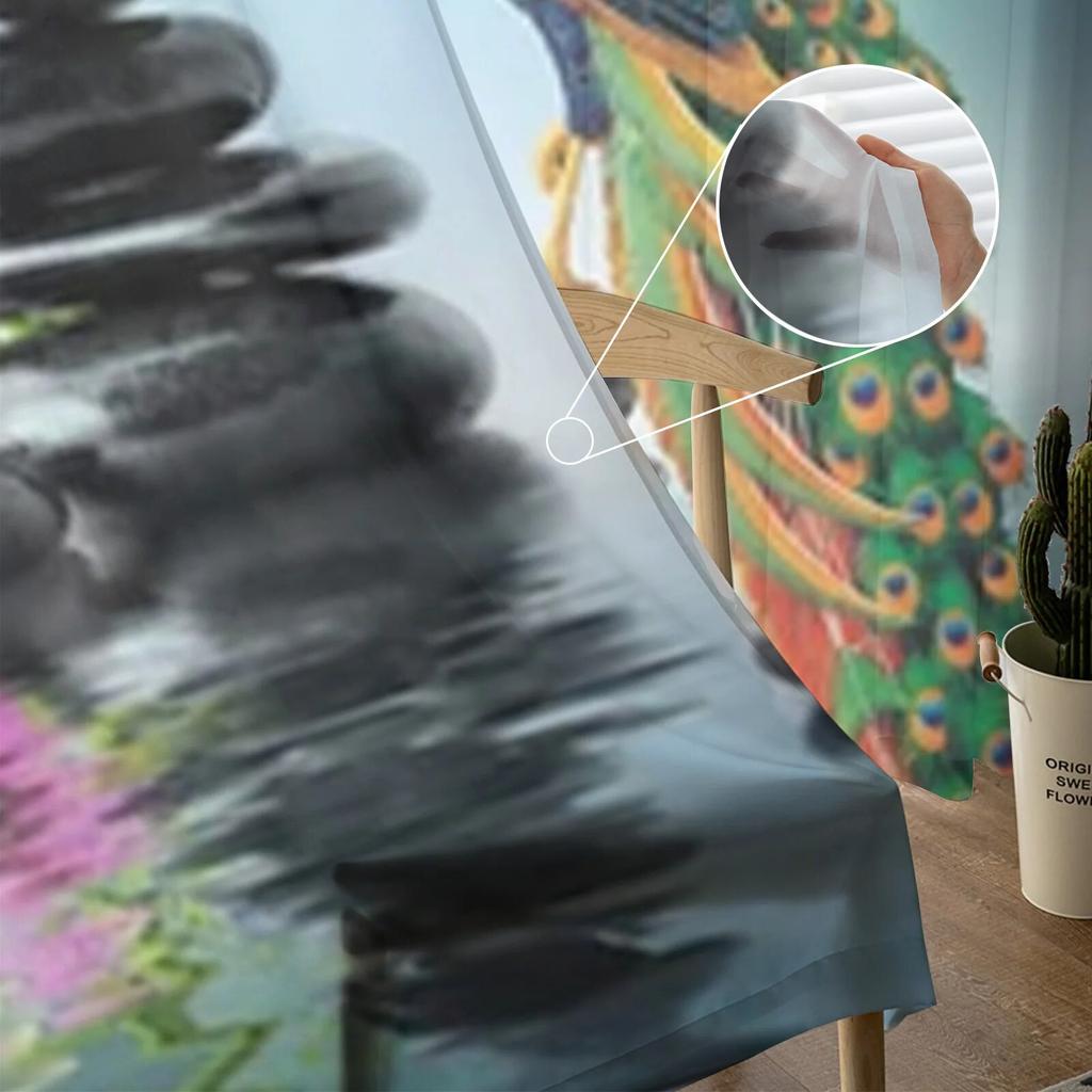 Zen Garden Peacock Sheer Curtains Bedroom Voile Curtain Living Room Window Sheer Curtains Kitchen Tulle Drapes