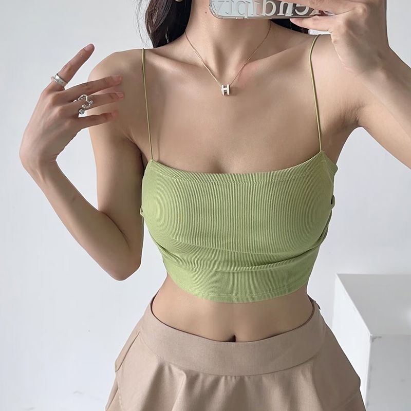 Summer Outwear Chest-Flattering Sexy Sling Women's Side Pleating Flat Vest Sleeveless Short Sexy Tops