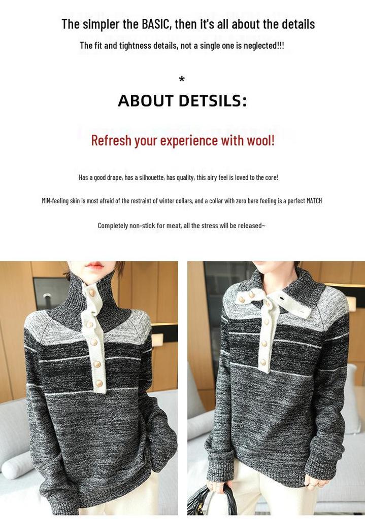 2025 Autumn/Winter Women's Elegant Soft Wool Lapel Sweater - 3-Ply Thick, Loose Fit, Slimming Design