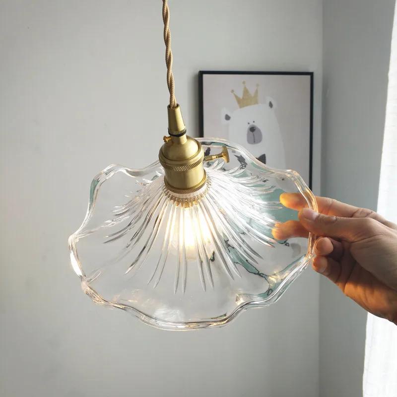 The Nordic brass chandelier glass chandelier Japanese restaurant corridor balcony bedroom lotus leaf absorb dome light