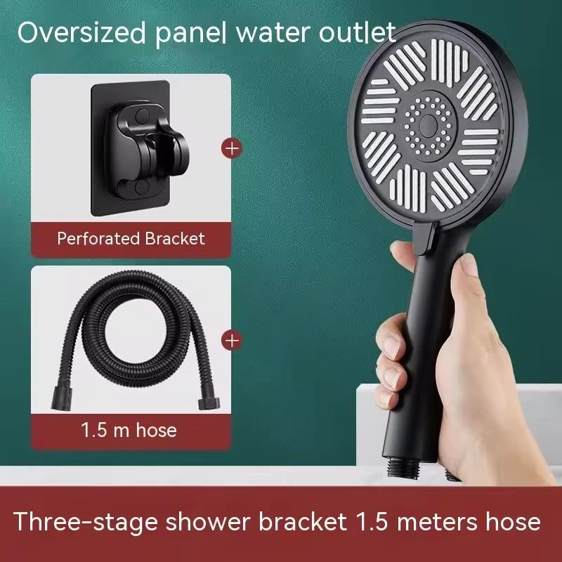 13CM Big Panel High Pressure Shower Head Set With Hose and Holder Silver 3 Modes Large Flow Rainfall Bathroom Handheld Shower