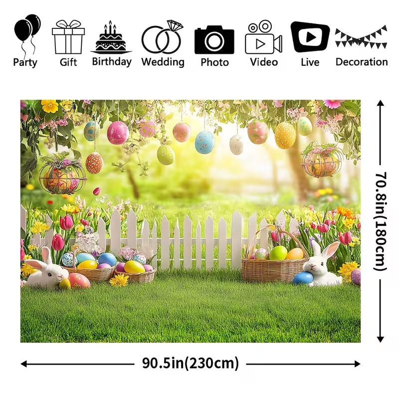 2D Easter Photo Booth Backdrop, Spring Garden with Bunnies & Floral Photography Background