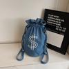 Embroidered Drawstring Bucket Bag Women's Denim Multi-Purpose Shoulder Bag