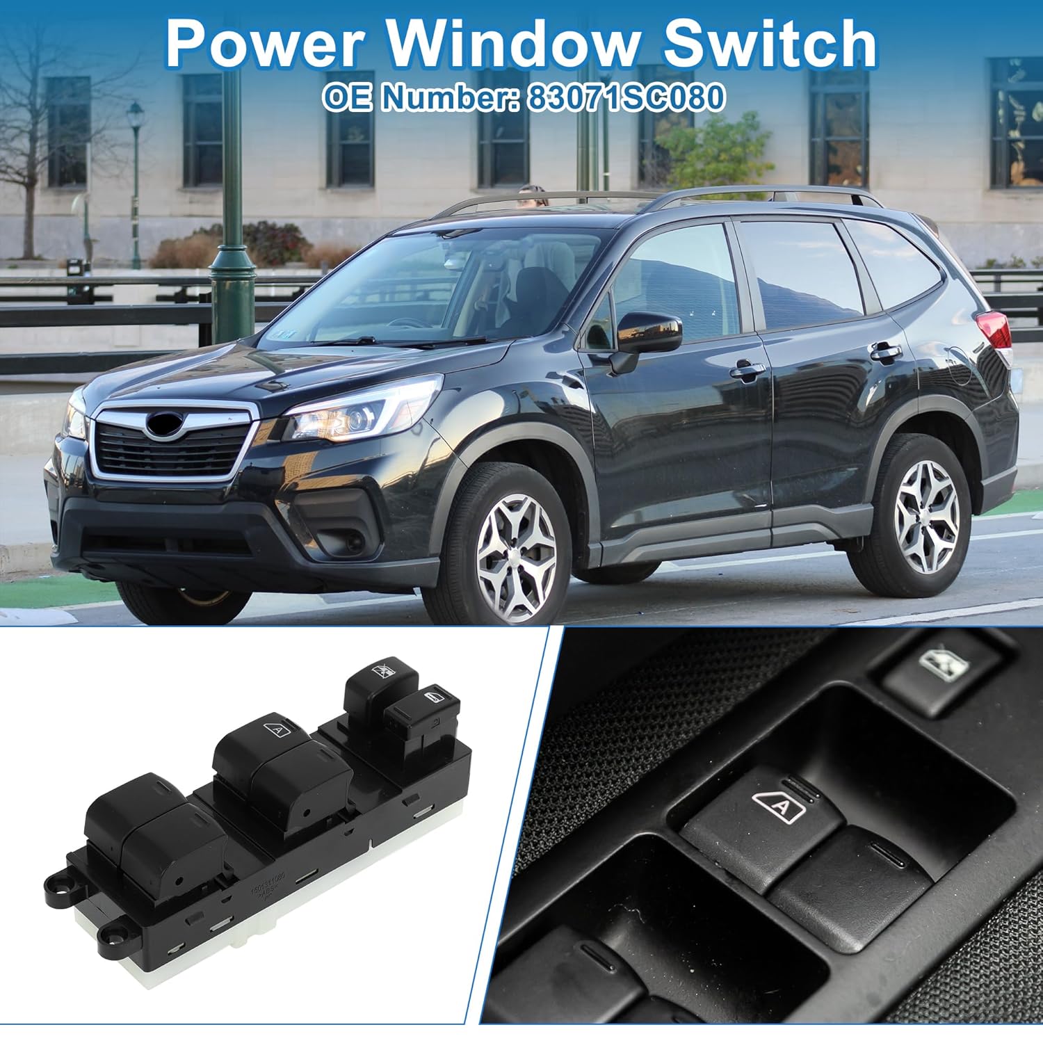 Power Window Switch No.83071SC080 Front Left Driver Side Window Control Switch for Subaru Forester 2007-2012 Black