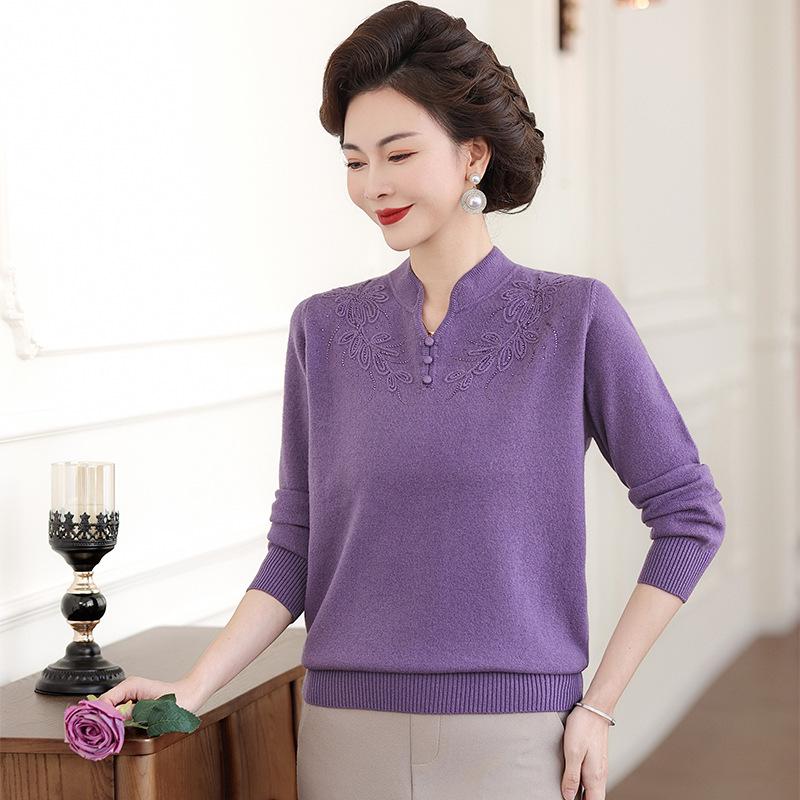 2026 Red Wool Sweater for Middle-aged Moms - Dragon Year Collection