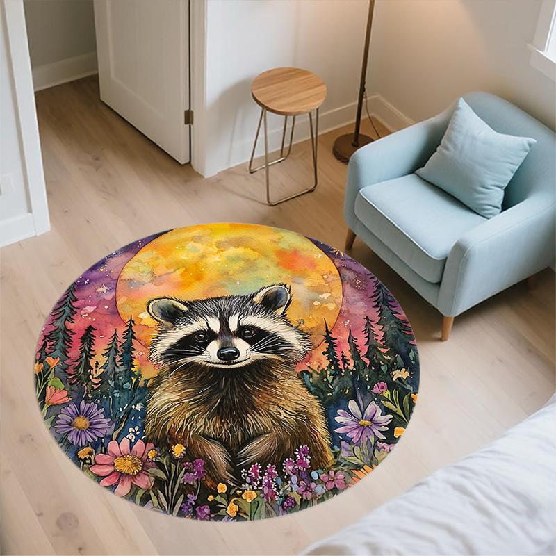 Watercolor Flower Animals,Round Area Rug,Carpet Rug for Living Room Bedroom Sofa Playroom Decor,Non-slip Floor Mat