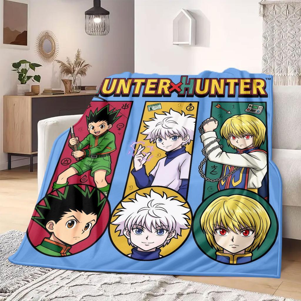 Hunter×Hunter Smart 2D Cartoon Flannel Blanket, Printed Pattern for Couch, Soft Home Decor Travel Throw Mat_LIAN