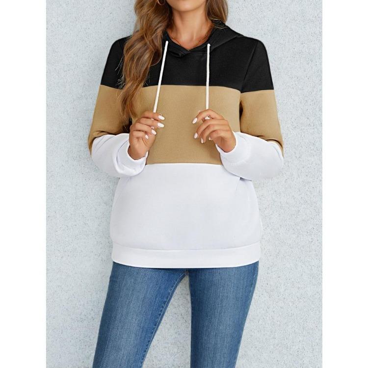 Colorblock Hoodie Women Autumn Winter Drawstring Pullover S