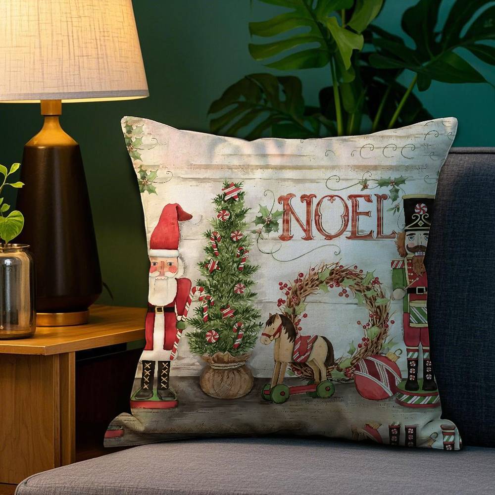 Christmas Red Candle Pillow Case Plush Fabric Soft Double Sided Print Sofa Cushion Cover Throw Pillow Covers
